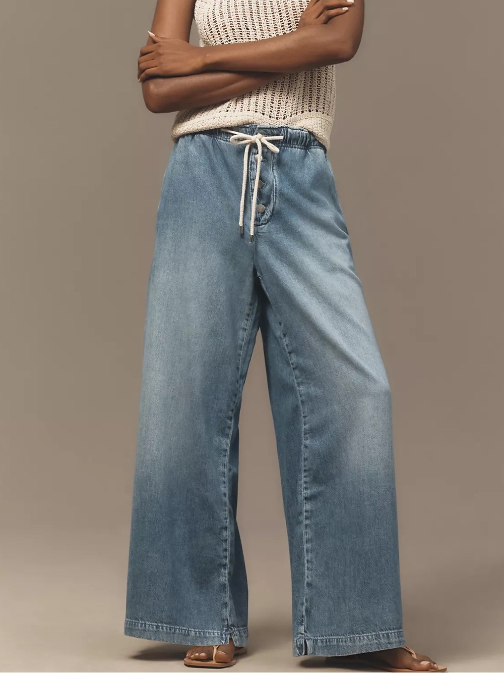 NEW Pilcro Anthropologie Light Wash Pull On Drawstring Jeans Sz L